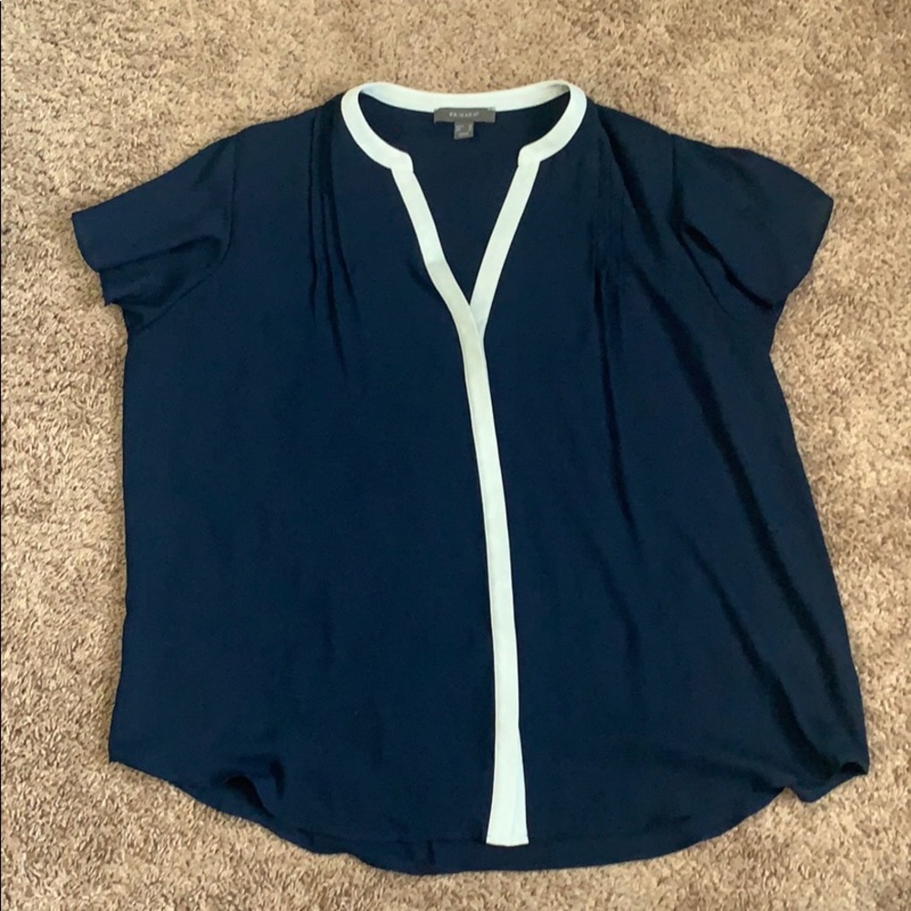 Primark Navy and White Flutter Sleeve Top